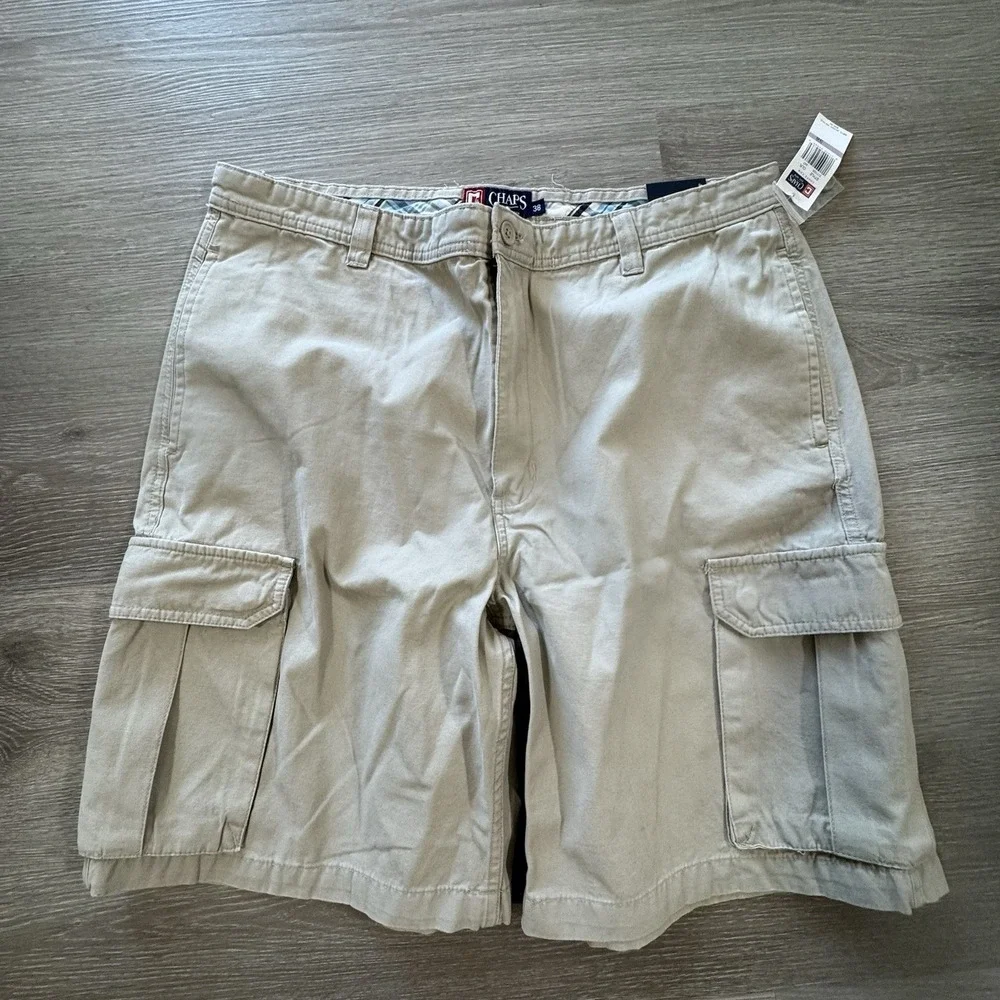 NWT Lot 2 CHAPS‎ Khaki Beige Flat Front Cargo Shorts Men's Size 38
